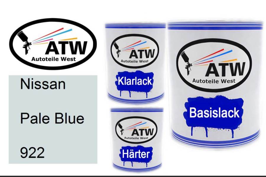 Nissan, Pale Blue, 922: 1L Lackdose + 1L Klarlack + 500ml Härter - Set, von ATW Autoteile West.